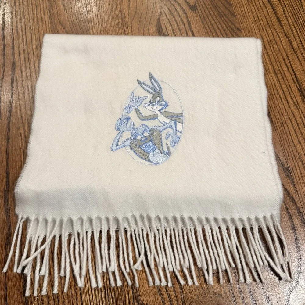 Warner Bros Acme Clothing Looney Tunes Scarf Bugs Bunny Taz OS‎ Cream White